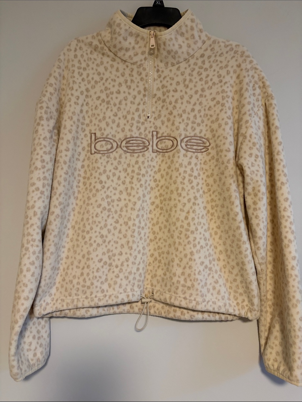 bebe Cream Leopard Print Half-Zip Pullover
